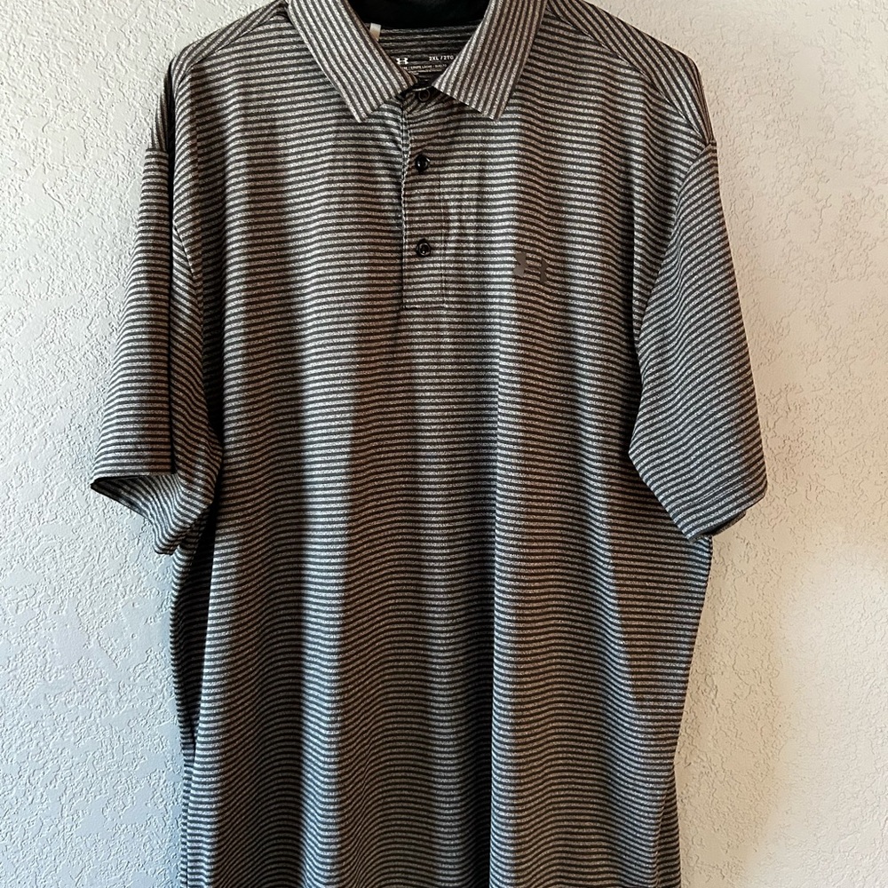 Under Armour Men's Polo Shirt - Black and Gray Stripes